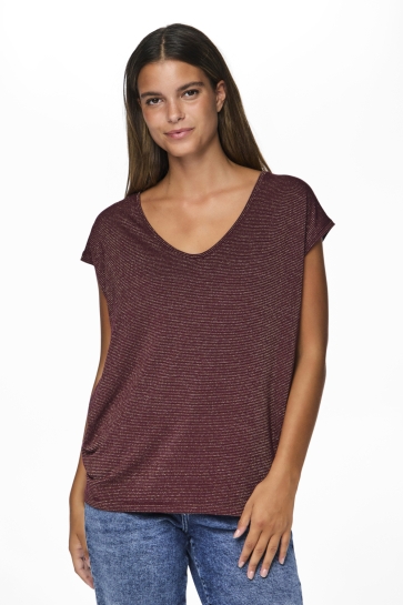 Pieces T-shirt PCBILLO TEE LUREX STRIPES JRS NOOS 17078572 TAWNY PORT/LUREX GOLD