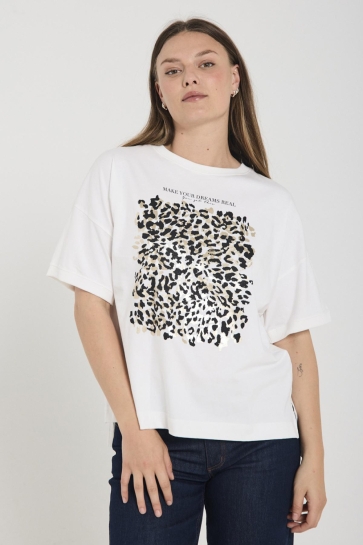 Freequent T-shirt FQCAROL TEE 206452 STAR OFF-WHITE W. BLACK