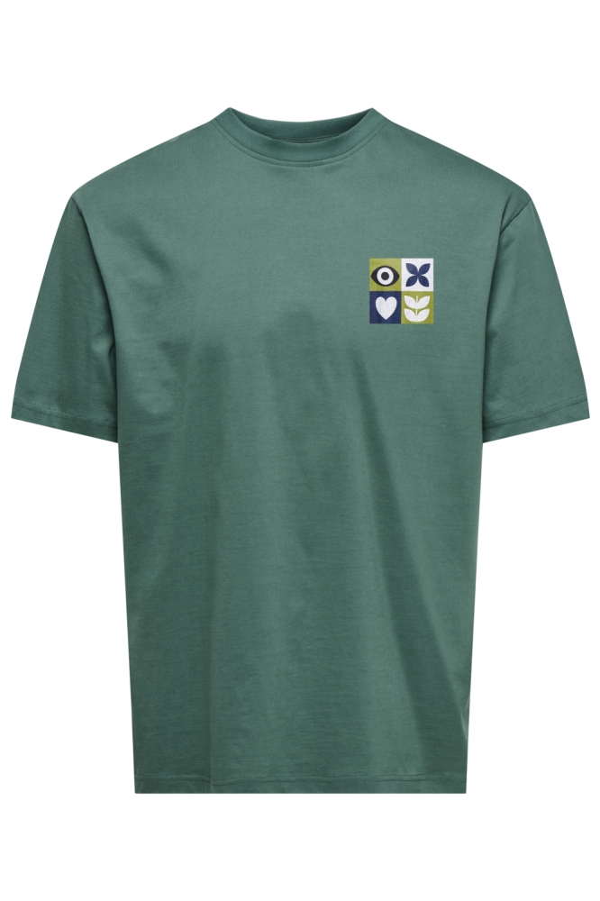 Only & Sons groene heren t-shirt | Vooraanzicht