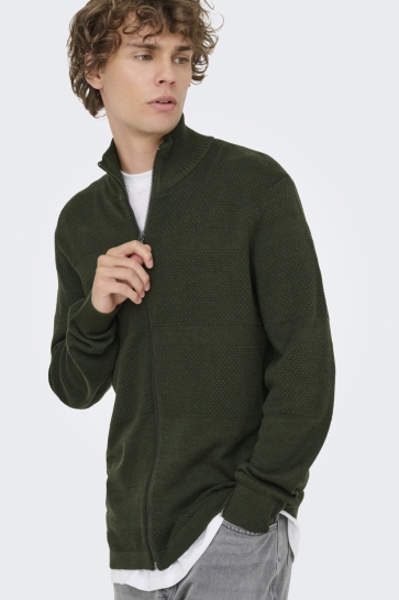 Only & Sons Vest ONSMALIK REG 12 PIN ZIP CARD KNIT N 22033304 OLIVE NIGHT/MELANGE