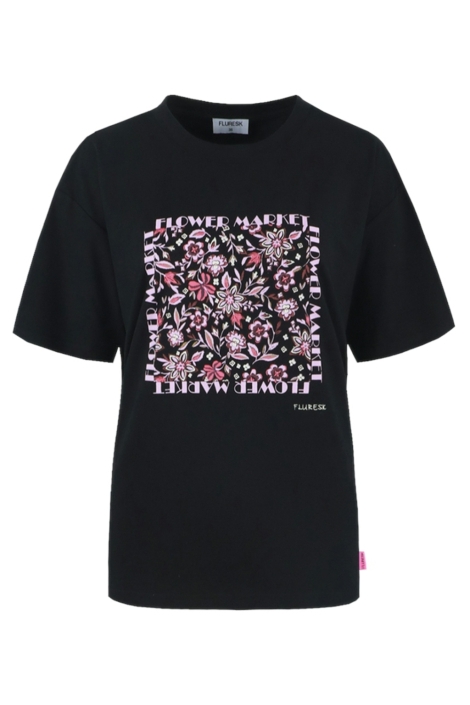 Fluresk zwarte dames t-shirt | Vooraanzicht