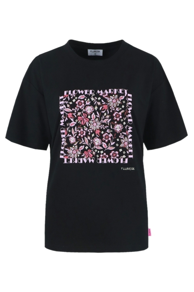 Fluresk zwarte dames t-shirt | Vooraanzicht