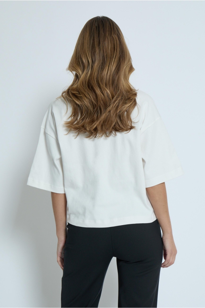 Peppercorn ecru dames t-shirt | Model achteraanzicht