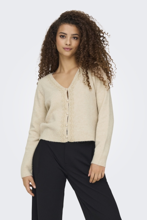 Jacqueline de Yong ecru dames vest | Model vooraanzicht