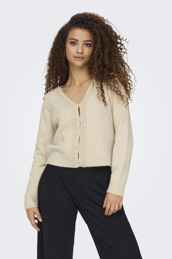 Jacqueline de Yong ecru dames vest | Model vooraanzicht