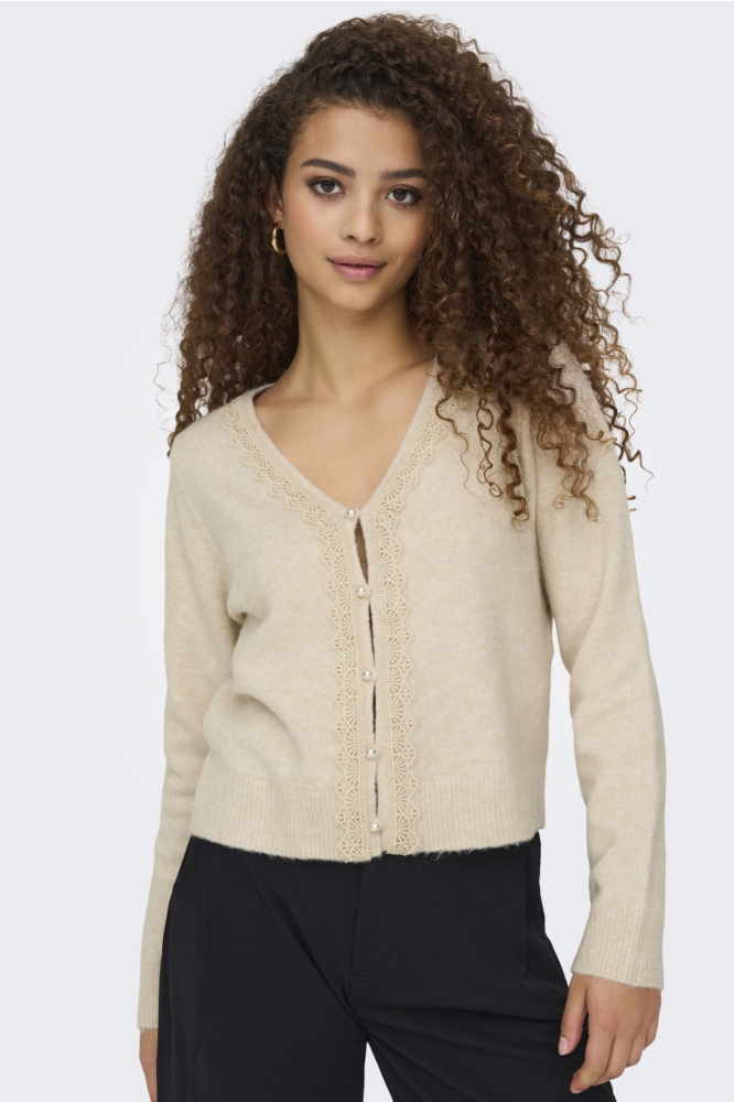 Jacqueline de Yong ecru dames vest | Model vooraanzicht