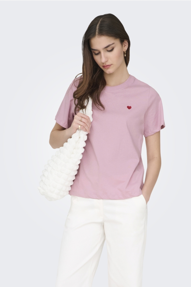 Jacqueline de Yong roze dames t-shirt | Model vooraanzicht