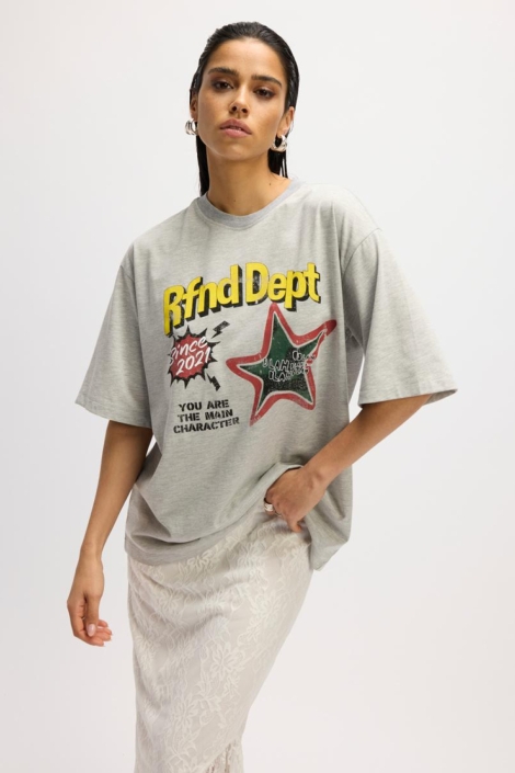 Refined Department grijze dames t-shirt | Model vooraanzicht