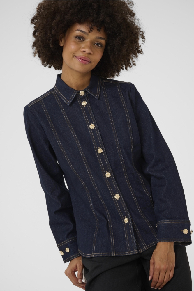 Culture blauwe dames blouse | Model vooraanzicht