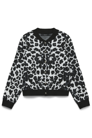 Vero Moda Vest VMAPPLE LEO LS O-NECK BOMBER CARDIG 10338979 BLACK/W LEO COMB