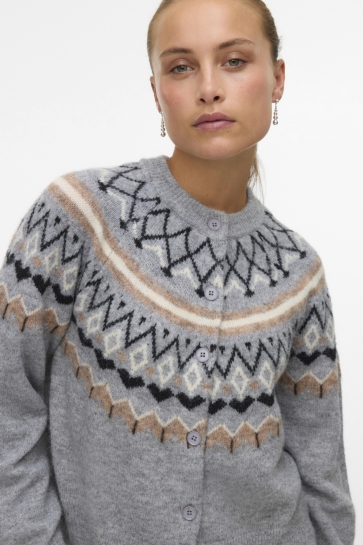 Vero Moda VMTAMMY LS O-NECK NORDIC CARDIGAN G 10338985 MEDIUM GREY MEL/W.COMB