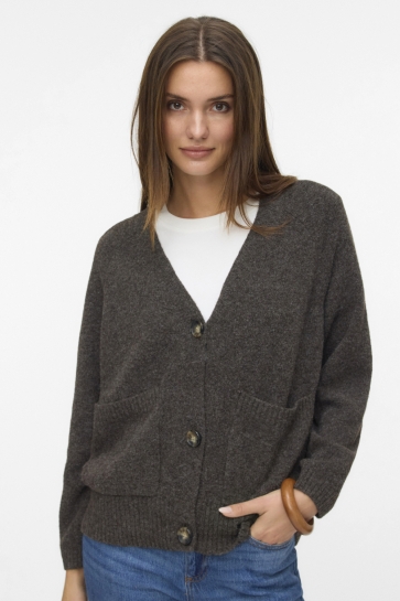 Vero Moda VMBOOM LS V-NECK BUTTON CARDIGAN GA 10320457 Chocolate Torte Melange