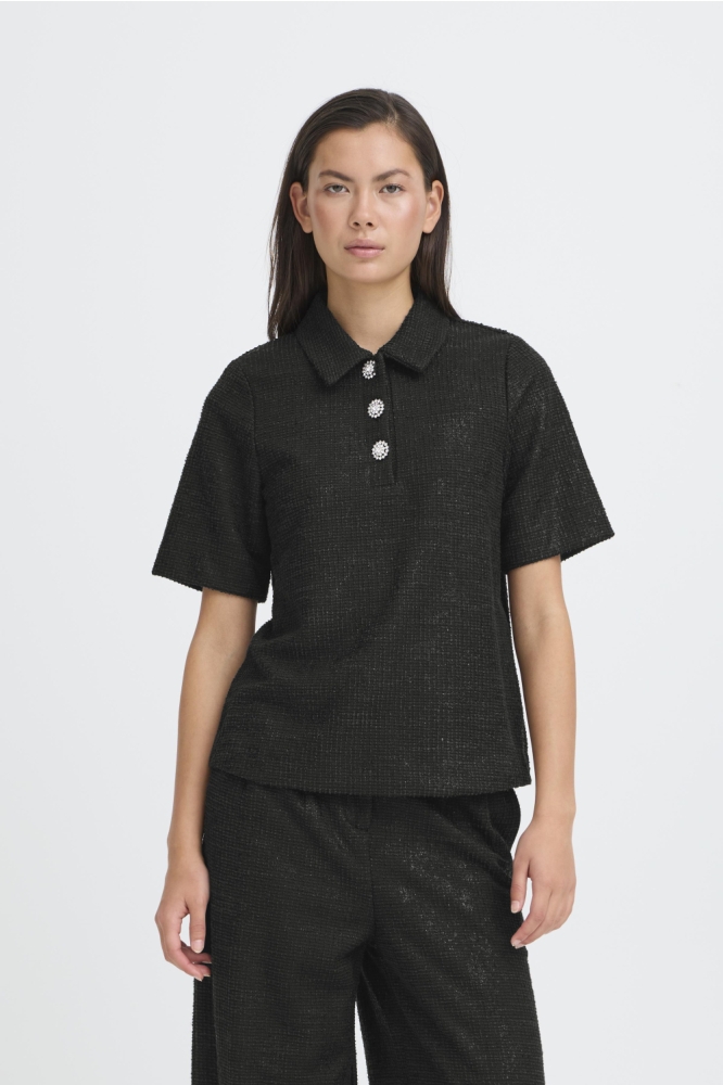 Ichi zwarte dames blouse | Model vooraanzicht
