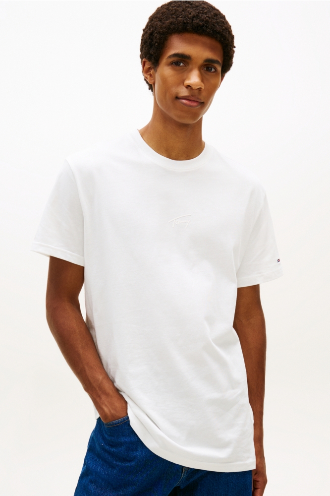 Tommy Jeans witte heren t-shirt | Model vooraanzicht