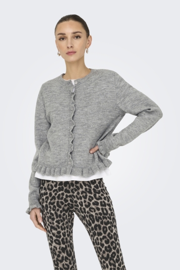 Jacqueline de Yong Vest JDYLETTY L/S ON FRILL CARDIGAN KNT 15363485 Light Grey Melange