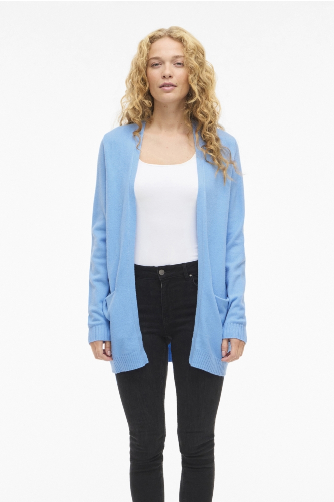 Vila blauwe dames vest | Model vooraanzicht