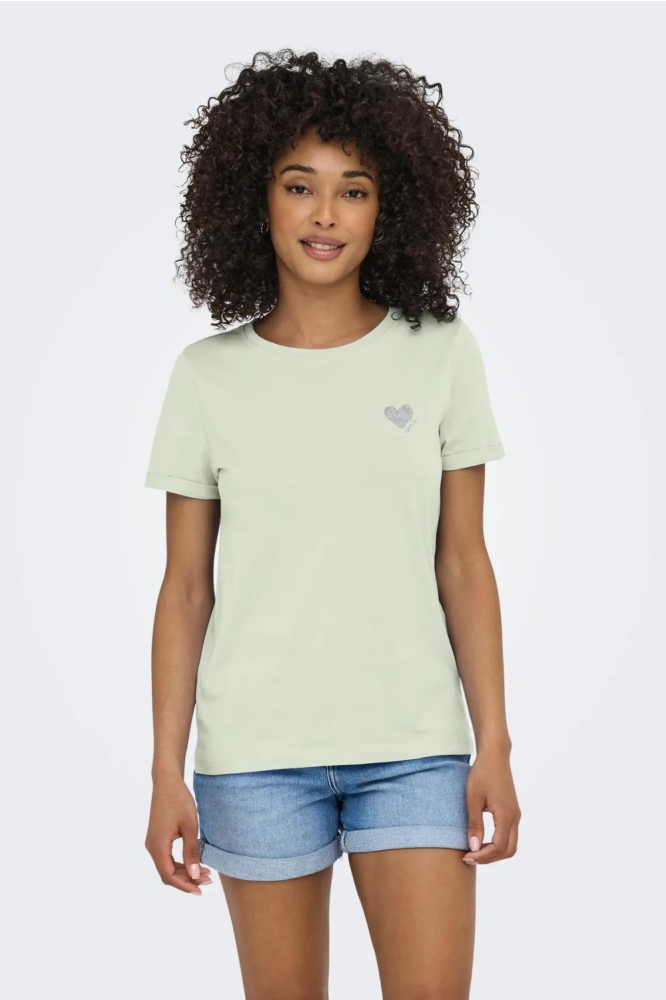 Only groene dames t-shirt | Model vooraanzicht