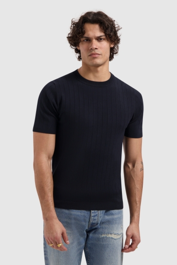 Pure Path DROPNEEDLE KNITTED T SHIRT 26010808 57 DARK NAVY