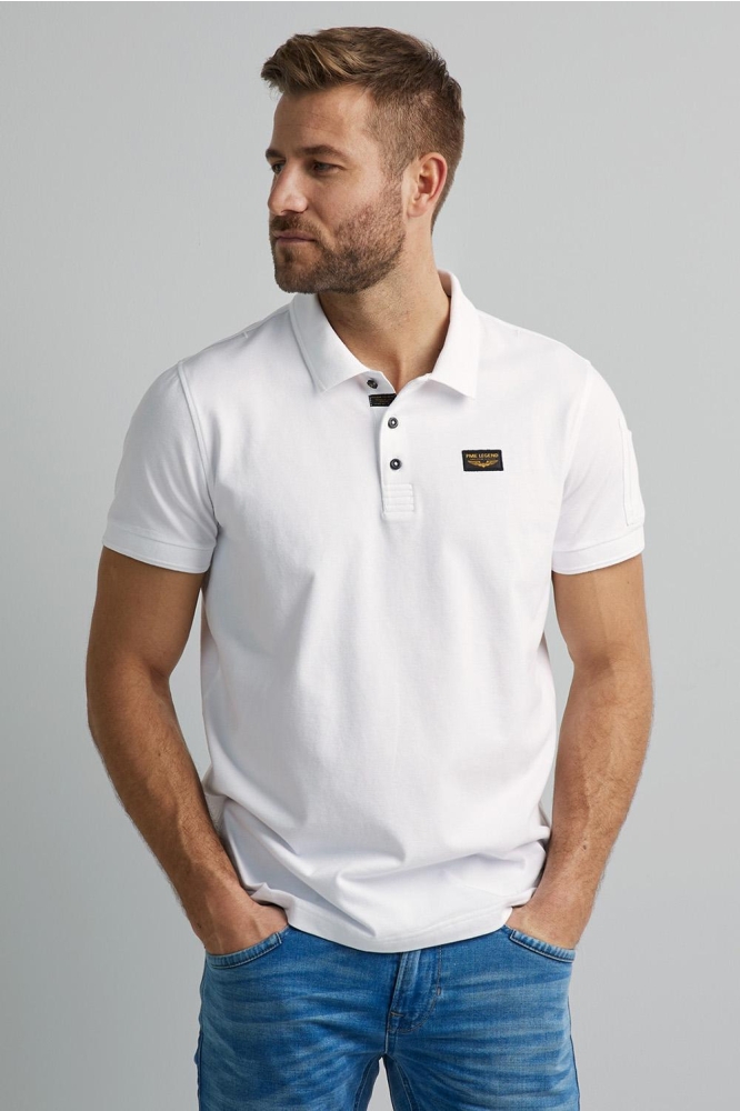 PME legend witte heren polo | Model vooraanzicht