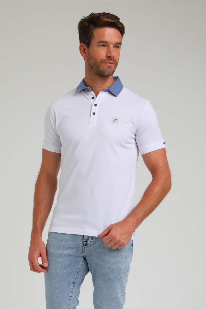 PIQUE POLO MET DENIMKRAAG 233550 101 white