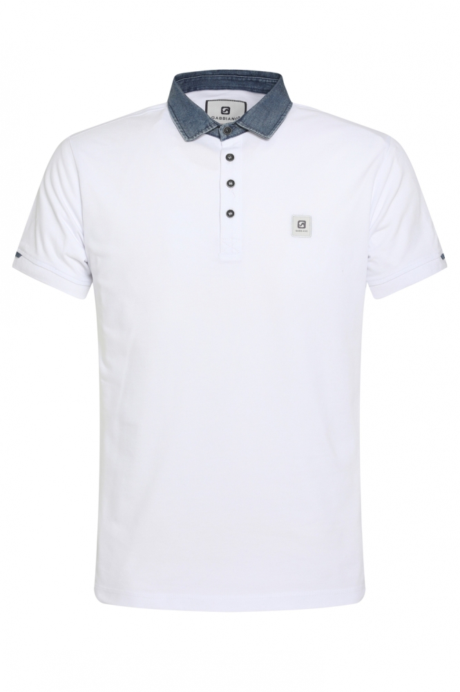 PIQUE POLO MET DENIMKRAAG 233550 101 white