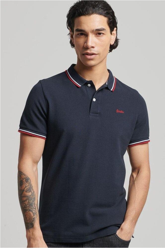 VINTAGE TIPPED SS POLO M1110344A DARK NAVY RED