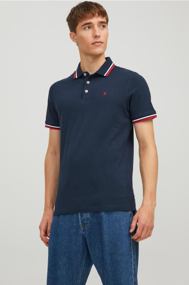 Jack & Jones blauwe heren polo | Model vooraanzicht