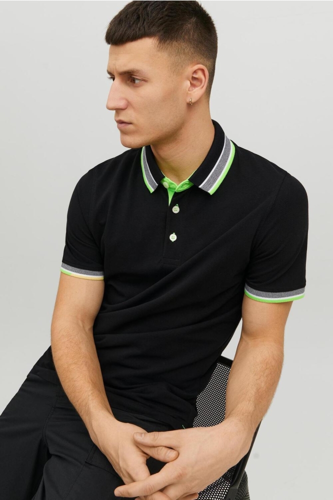 JJEPAULOS POLO SS NOOS 12136668 BLACK/NEON