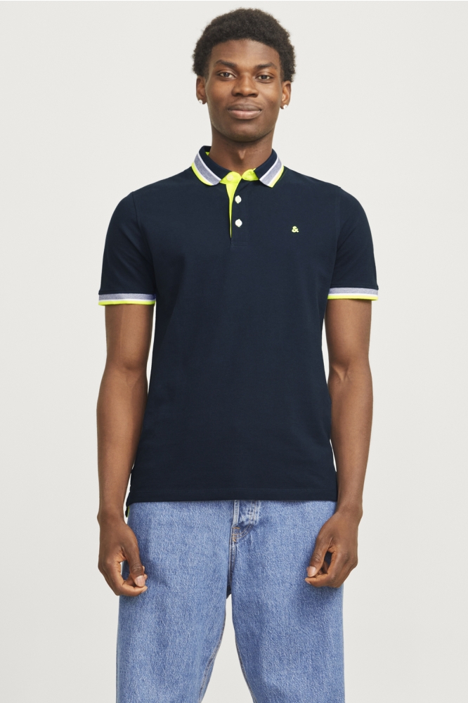 JJEPAULOS POLO SS NOOS 12136668 DARK NAVY/NEON