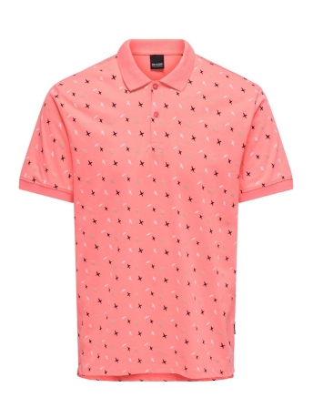 Only & Sons Polo ONSMILAN REG DITSY AOP POLO CS 22023393 Fiery Coral