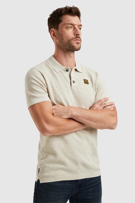 PME legend ecru heren polo | Model vooraanzicht