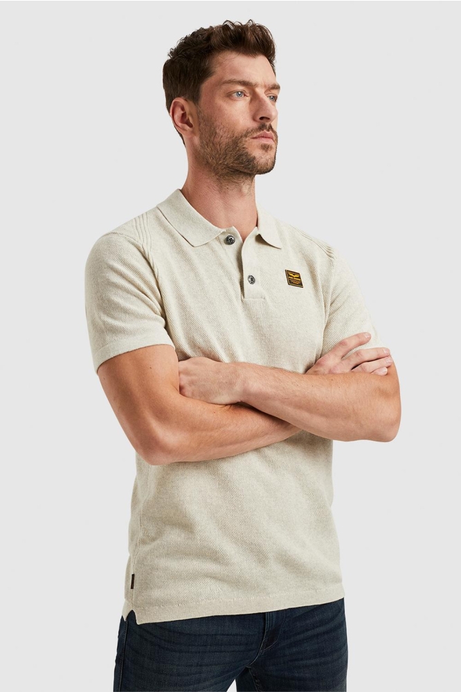 PME legend ecru heren polo | Model vooraanzicht