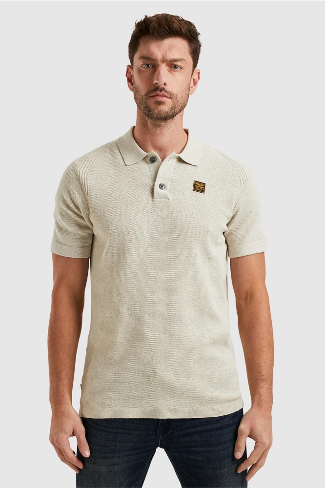 PME legend ecru heren polo | Model vooraanzicht