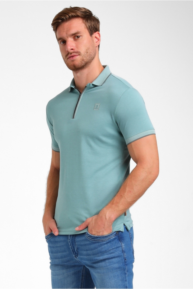 Gabbiano blauwe heren polo | Model zijaanzicht