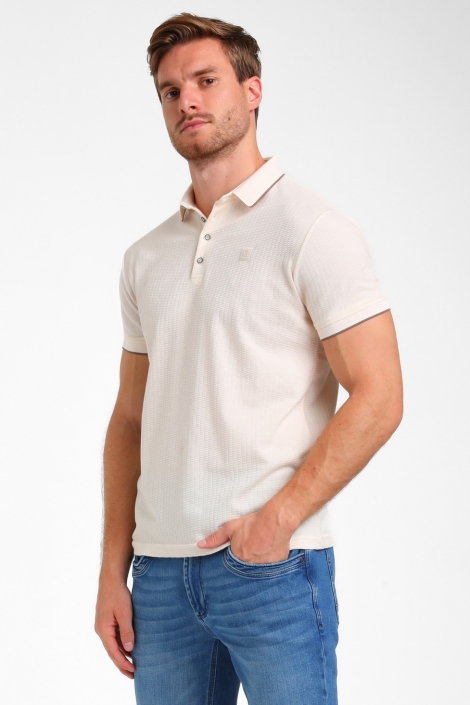 Gabbiano beige heren polo | Model zijaanzicht