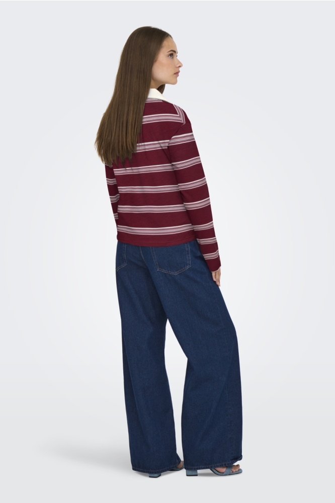 Jacqueline de Yong bordeaux dames t-shirt | Model achteraanzicht