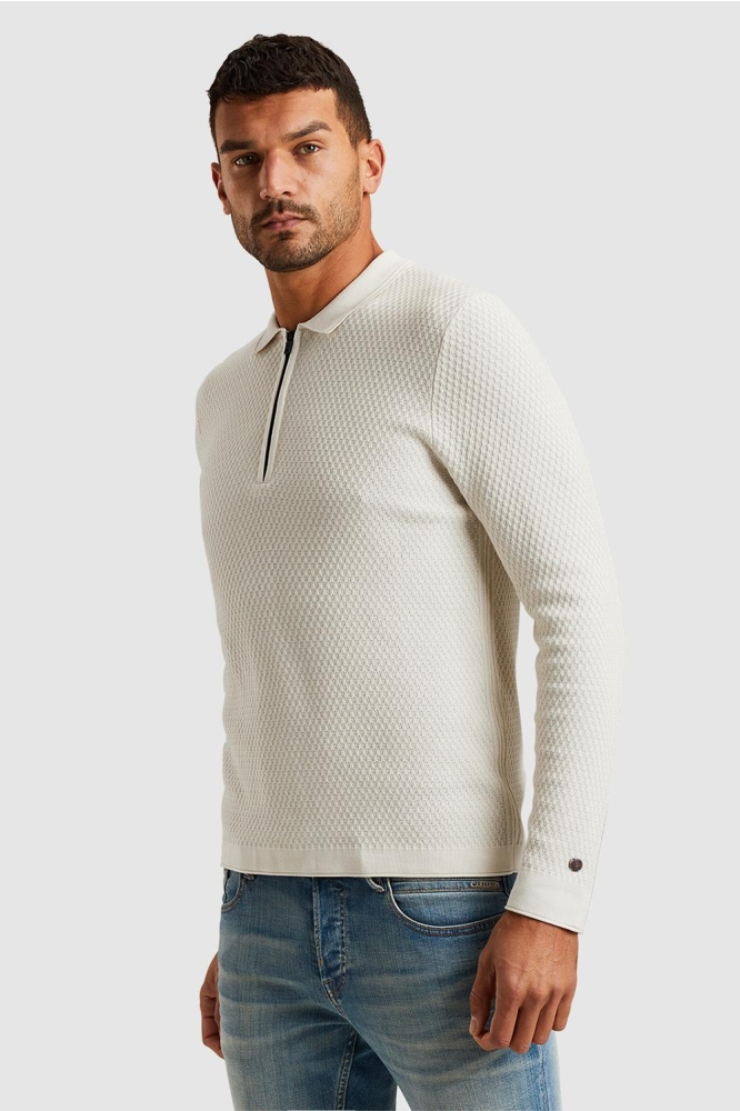 Cast Iron ecru heren polo | Model zijaanzicht