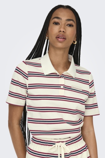 Only T-shirt ONLEVIE S/S POLO TOP JRS 15351930 ANTIQUE WHITE/NAVY BLAZER