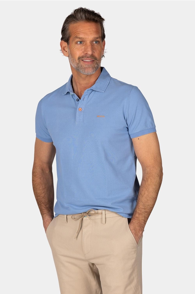 NZA blauwe heren polo | Model vooraanzicht