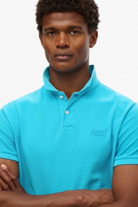 Superdry blauwe heren polo | Close up