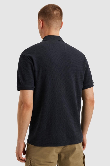 PME legend blauwe heren polo | Model achteraanzicht