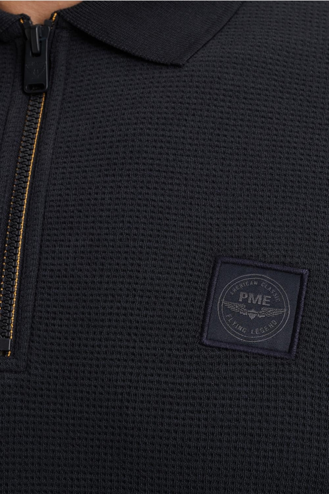 PME legend blauwe heren polo | Close up
