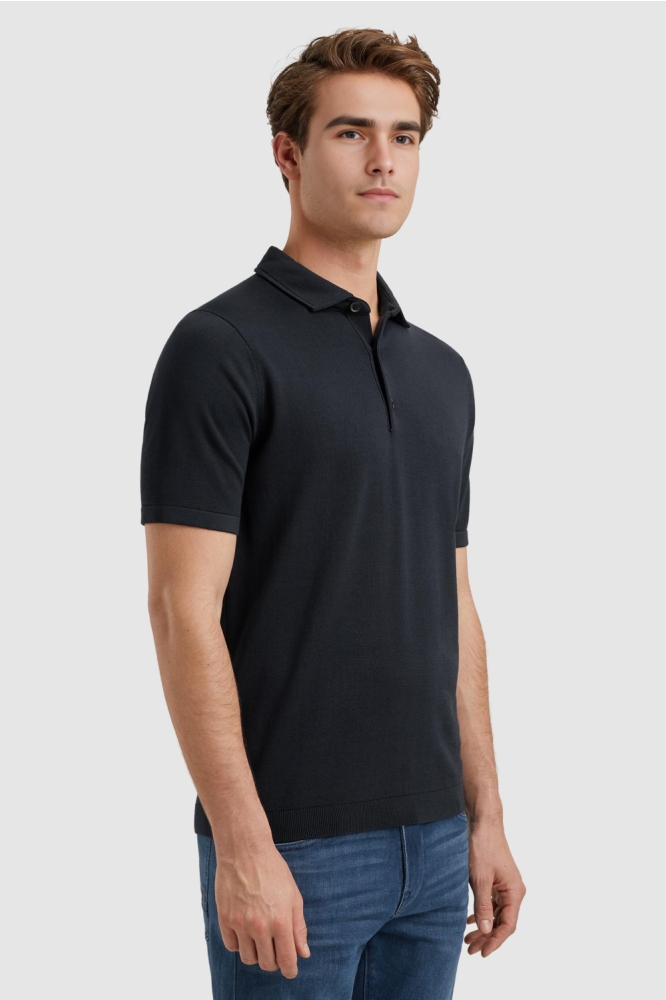 Vanguard blauwe heren polo | Model zijaanzicht