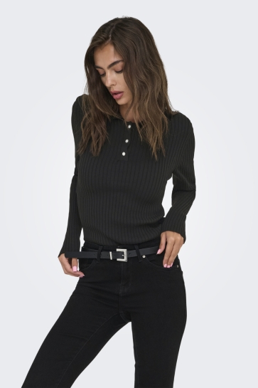 Only Trui ONLELISA L/S RIB POLO RP KNT 15355354 BLACK
