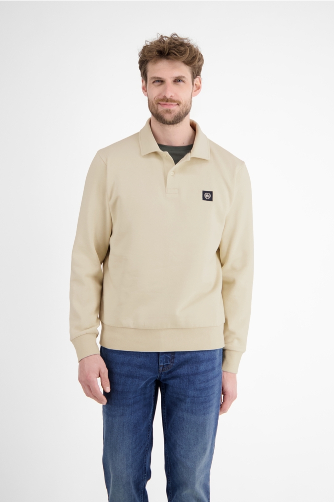 Lerros beige heren polo | Model vooraanzicht