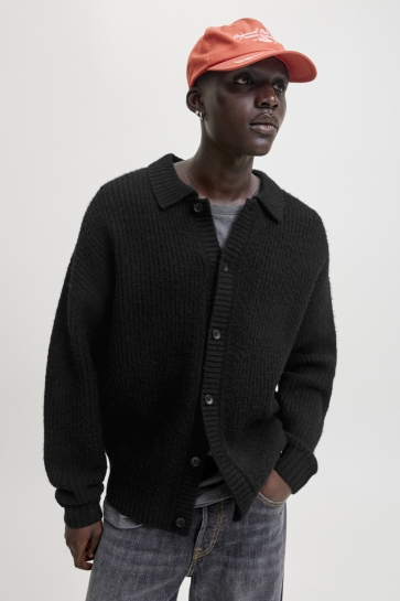 Jack & Jones JORYORK KNIT CARDIGAN POLO STYDAW25 12288327 BLACK