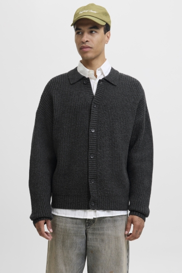 Jack & Jones JORYORK KNIT CARDIGAN POLO STYDAW25 12288327 DARK GREY MELANGE