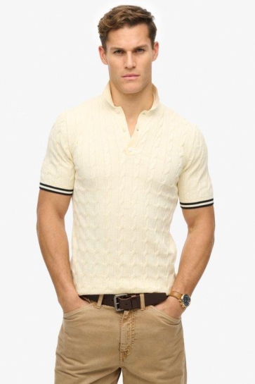 Superdry Polo KNITTED TEXTURE S S POLO M1110441A CLASSIC CREAM