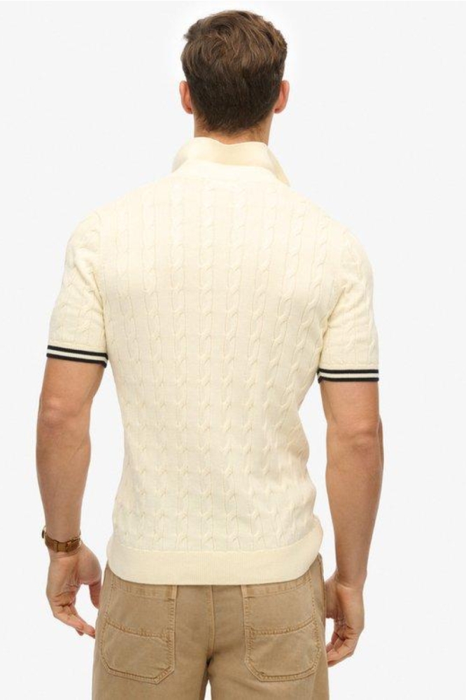 Superdry beige heren polo | Model achteraanzicht