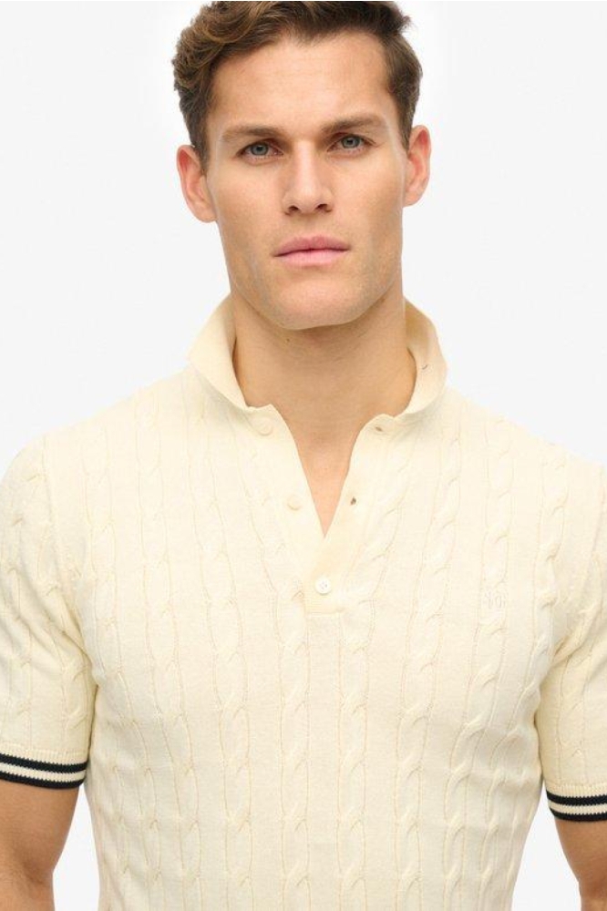 Superdry beige heren polo | Close up
